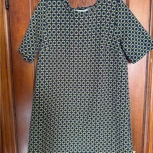 LOFT Navy and Gold Geometric Mini Dress Size L
